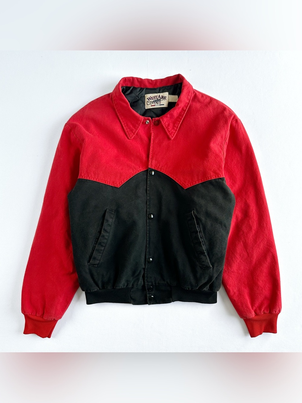 Vintage 90s Western Rodeo Jacket Oversized Quilted Bomber Red Black Made in USA